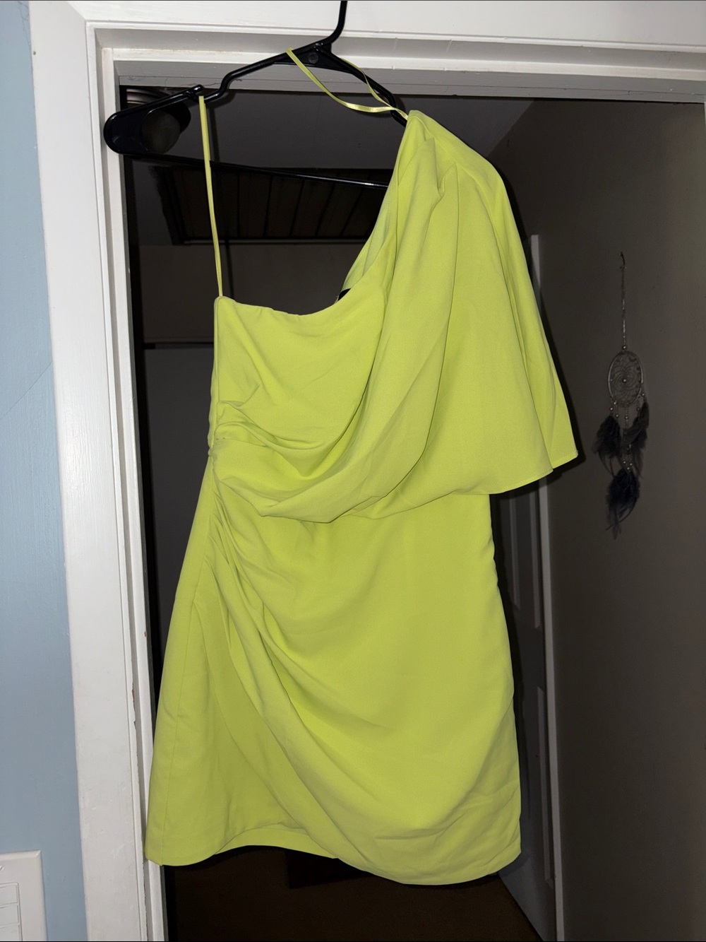 DO+BE One-Shoulder Neon Lime Asymmetric Mini Dress